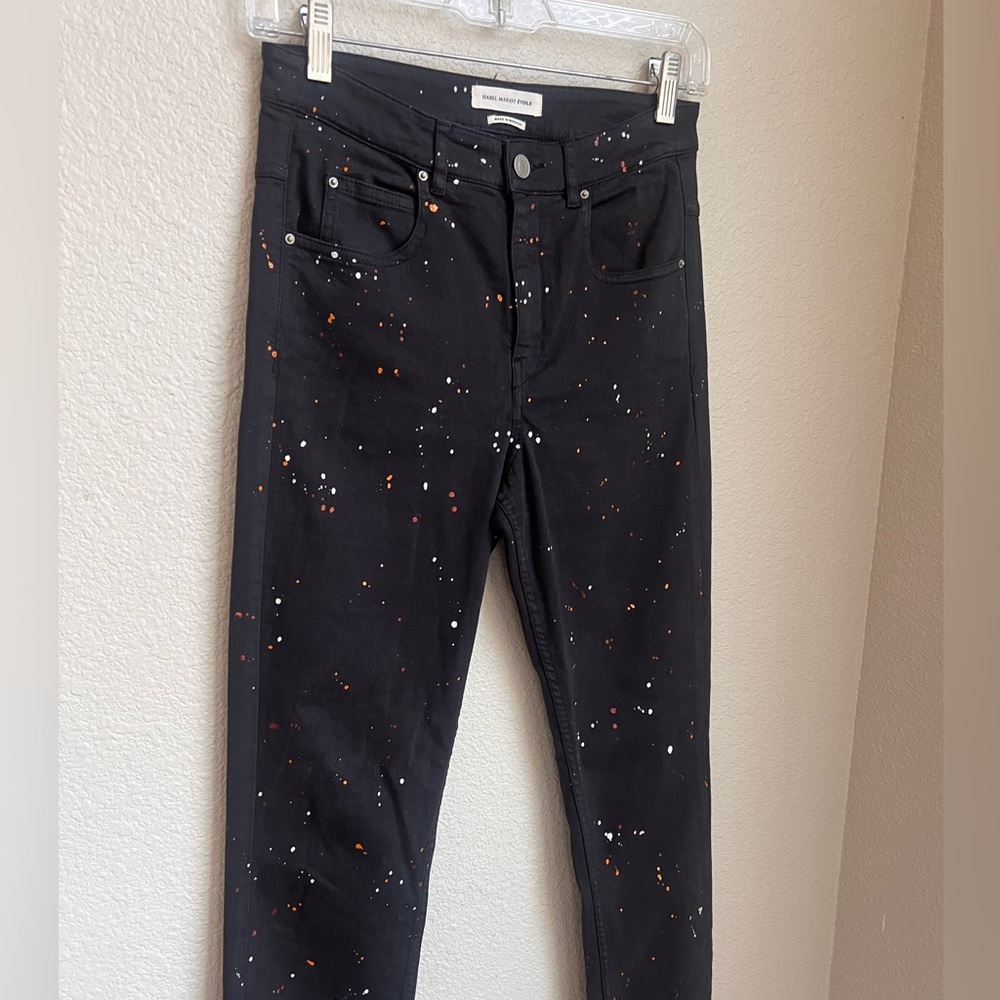 Isabel Marant Etoile Ennet Black Paint Splatter Slim Skinny Jeans FR 36 US 4